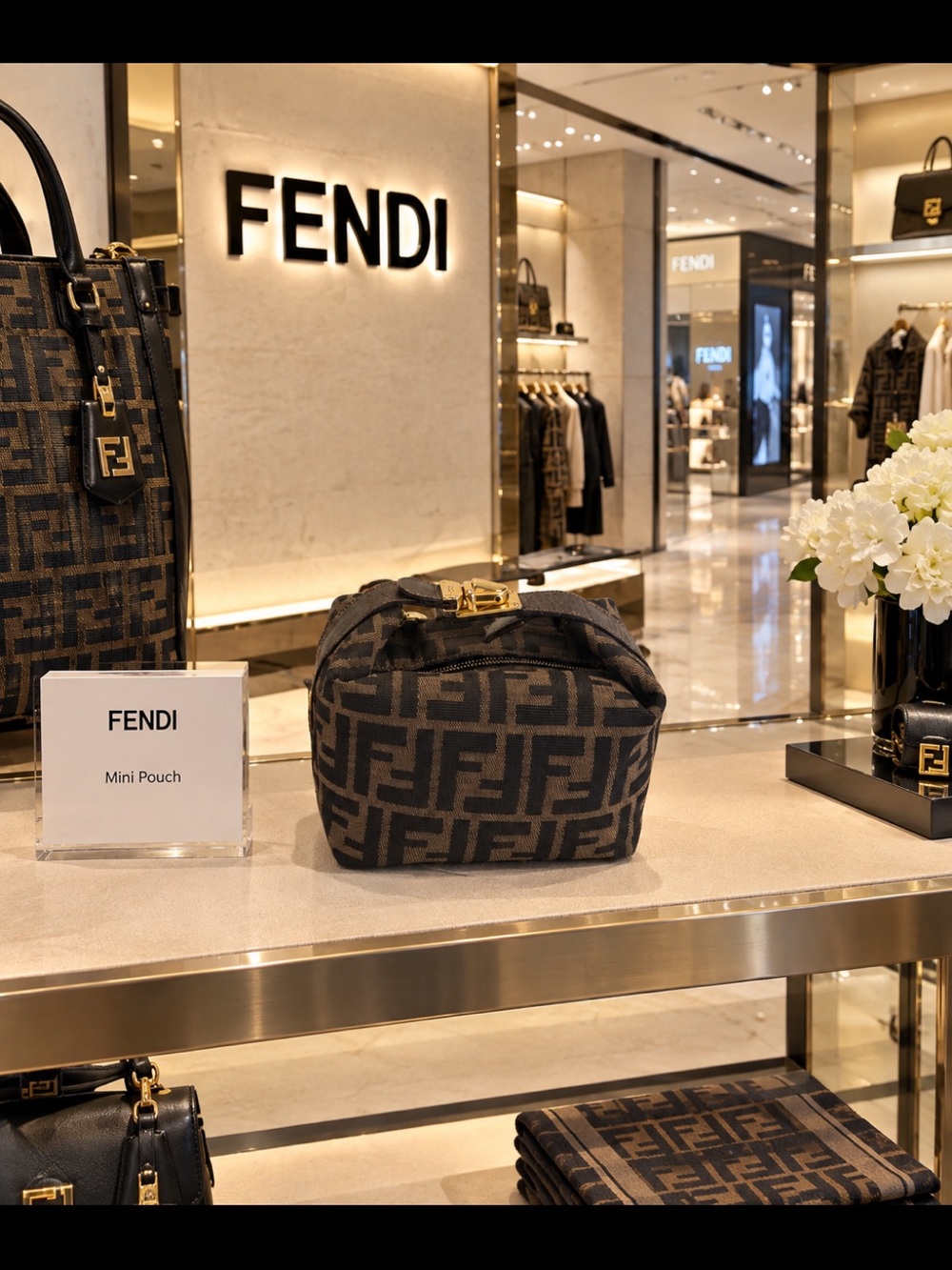Fendi Brown FF Monogram Mini Top-Handle Bag with Gold tone Hardware